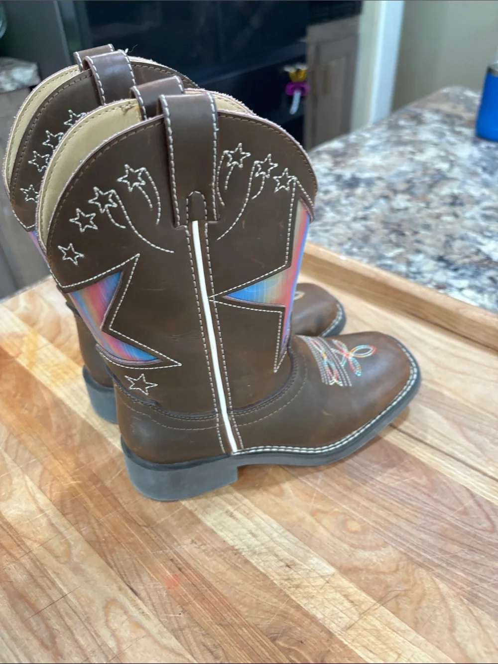Shyanne Brown Kids Western Boots with Rainbow Star Panel